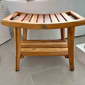 EcoDecors Harmony 24' Teak Shower Bench with Shelf And LiftAide Arms - BRAND NEW